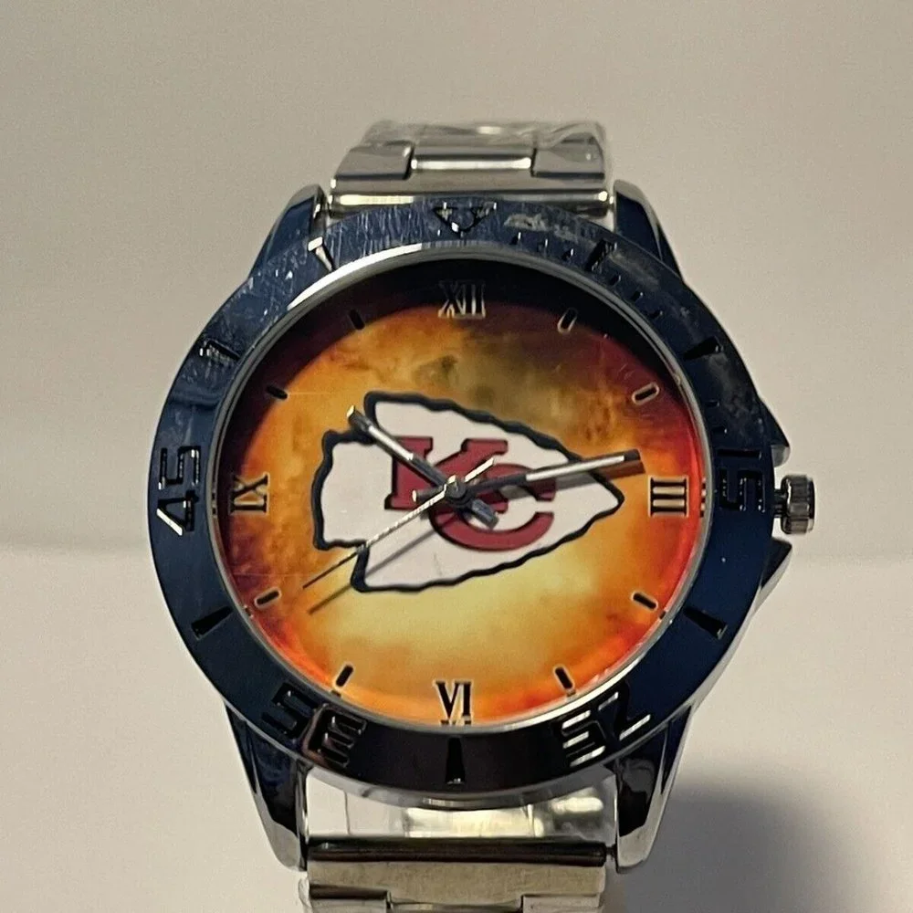 KANSAS CITY CHIEFS NFL Team Logo Men's Stainless-Steel Watch NEW - needs battery